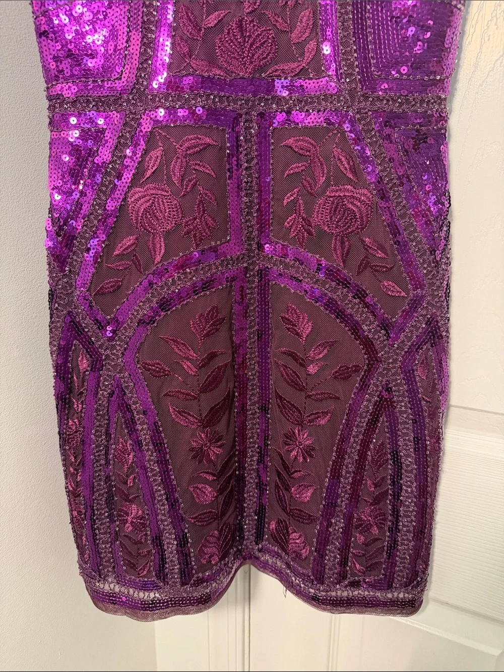 Lulu's Purple Sequin Embroidered Short Sleeve Dress